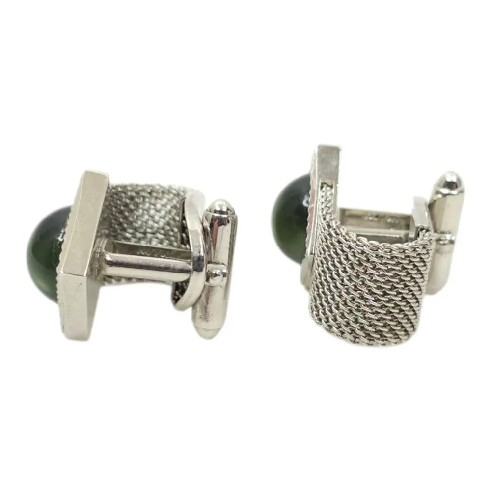 Anson Moon Stone Mesh Chainmail Cufflinks Silver Tone Men Vintage MCM Jewelry